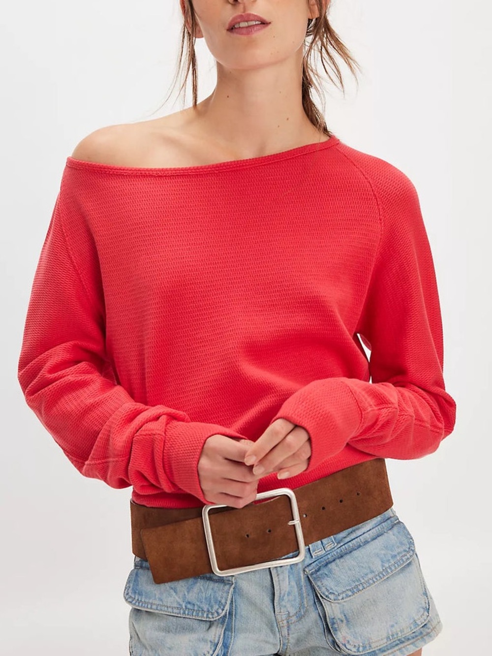 Free People Jess Long Sleeve Thermal in Salsa Red NWT